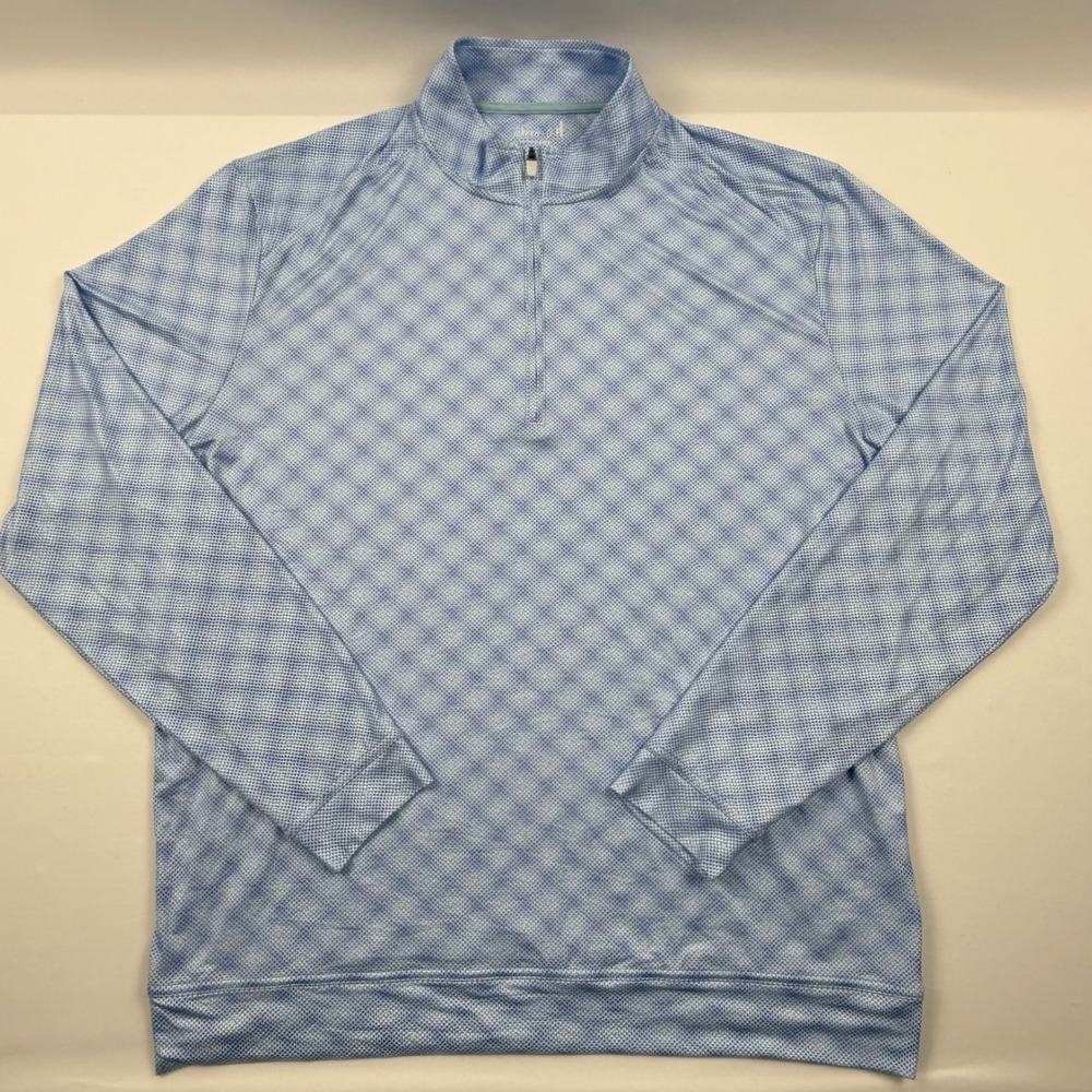 Johnnie-O Mens Sperlings Quarter Zip Pullover Blue Plaid JMKO100570 Large